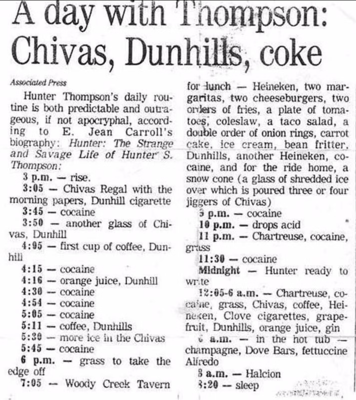 hunter s thompson daily routine